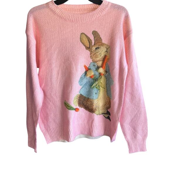 Bubblegum Pink Peter Rabbit pullover textured whimsy fairytale top sz M - Picture 1 of 6